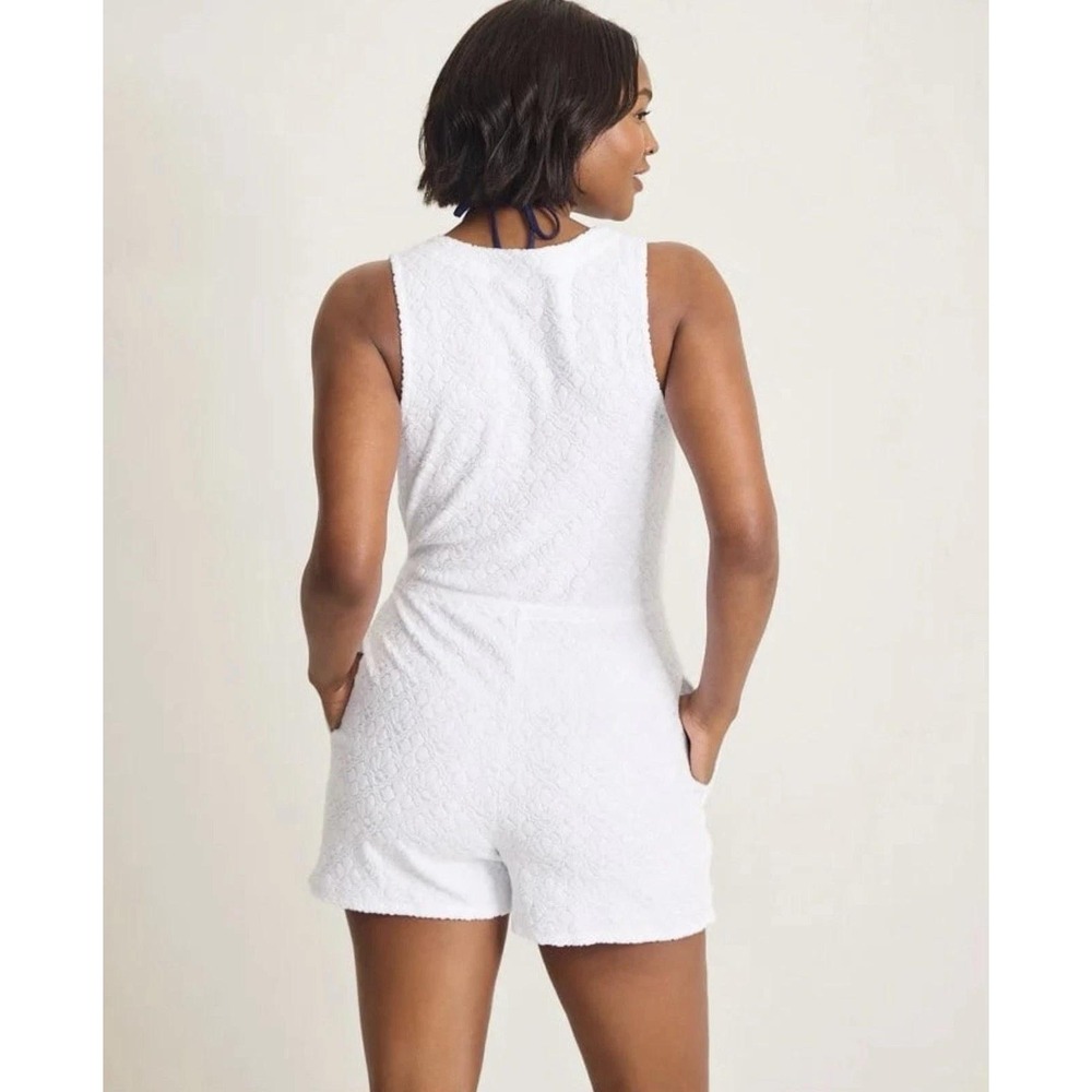Tommy Bahama Wrap Textured Romper Women XS White‎ Terry Cloth Jacquard Cover Up - Picture 2 of 16